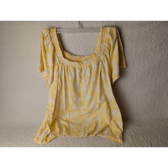 ST JOHN'S BAY PEASANT KNIT SHIRT ladies size OX yellow white floral elastic neck - Picture 1 of 7